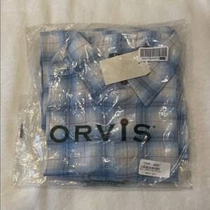 Orvis Blue Plaid Casual Button-Down Shirt with Red Windowpane